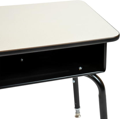 Flash Furniture Billie Open Front Student Desk for Classrooms or Remote Learning, Height Adjustable School Desk with Metal Book Box, Gray/Black