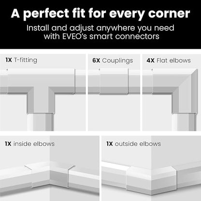 EVEO Cable Hider Wall - 153" Wall Cord Hider, Cable Concealer, Wire Covers for Cords - Wall Cable Hider and Cable Raceway for TV Cord Hider Wire Cover - 10X (L16 x W0.95 x H0.5) - Medium | White