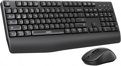 seenda Wireless Bluetooth Keyboard Mouse Combo, COE200 Ergonomic Keyboard with Wrist Rest, Silent Mouse, Multi-Device Connection, Full-Size Compatible for Windows PC Laptop Mac MacBook, Black