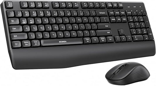 seenda Wireless Bluetooth Keyboard Mouse Combo, COE200 Ergonomic Keyboard with Wrist Rest, Silent Mouse, Multi-Device Connection, Full-Size Compatible for Windows PC Laptop Mac MacBook, Black