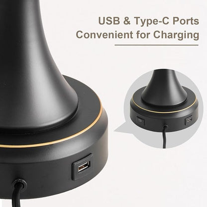 Oneach 28" Modern Table Lamps Set of 2 for Living Room, Bedside Lamps with USB Ports, Black Nightstand Lamps Set for Bedroom Farmhouse Lamp End Table Lamps (Bulbs not Included)