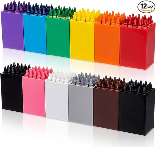 Ctosree 12 Pack Crayon Holder for Classroom Back to School Supplies Rainbow Colors Pencil Holder Acrylic Crayon Organizer for Supplies Gifts Student Desk Organizer