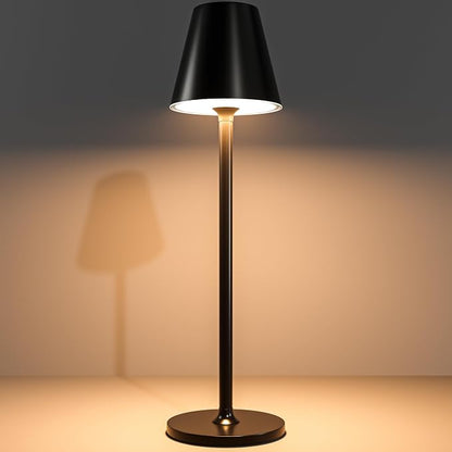 Timjorman Modern LED Cordless Table Lamp, 4000mAh Rechargeable Battery, 3 Level Brightness Night Light, Metal Shell, Minimalist Design, for Couples Dinner/Coffee Table/Restaurant/Bedroom, Black