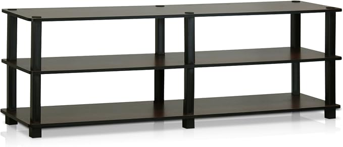 Furinno TURN-S-TUBE Toolless Assembly 3-Tier TV Stand, Entertainment Center for TV up to 55 Inch, Wide Printer Stand with Storage Shelf, for Living Room, Bedroom, Dark Brown