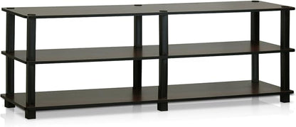 Furinno TURN-S-TUBE Toolless Assembly 3-Tier TV Stand, Entertainment Center for TV up to 55 Inch, Wide Printer Stand with Storage Shelf, for Living Room, Bedroom, Dark Brown
