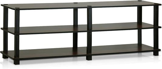 Furinno TURN-S-TUBE Toolless Assembly 3-Tier TV Stand, Entertainment Center for TV up to 55 Inch, Wide Printer Stand with Storage Shelf, for Living Room, Bedroom, Dark Brown