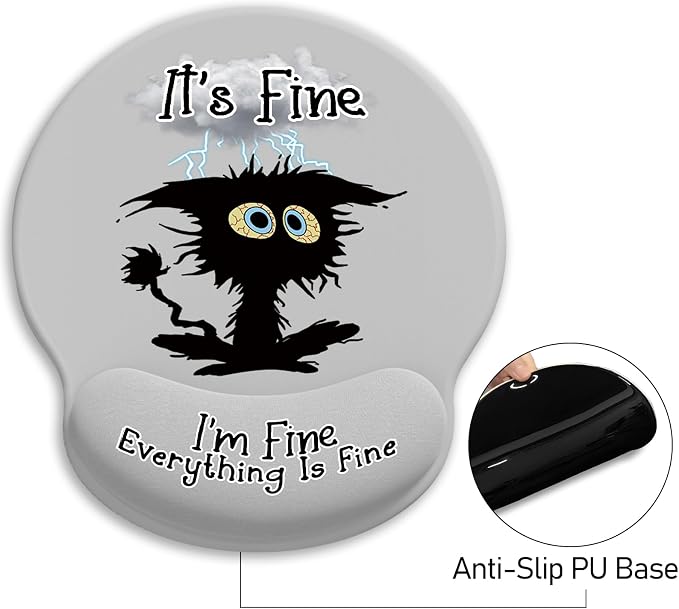 Ergonomic Mouse Pad with Wrist Support, Mouse Pad with Wrist Rest, Black Cat Gaming Mousepad with Non-Slip Pain Relief PU Base, Cute Mouse Pad for Desk Accessories Office Supplies Decor