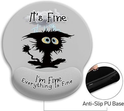 Ergonomic Mouse Pad with Wrist Support, Mouse Pad with Wrist Rest, Black Cat Gaming Mousepad with Non-Slip Pain Relief PU Base, Cute Mouse Pad for Desk Accessories Office Supplies Decor