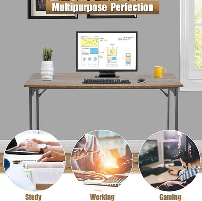 FDW Computer Desk Home Office Desk 47”W x 19”D Gaming Desk Corner Writing Black Large Student Art Modren Simple Style PC Wood and Metal Desk Workstation for Small Space，Vintage