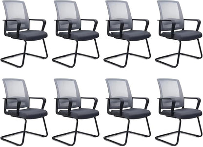 CLATINA Waiting Room Chairs with Armrests and Adjustable Lumbar Support, Breathable Mesh Back Desk Chair No Wheels, Office Guest Chairs & Reception Chair for Conference Room, Grey, 8PK