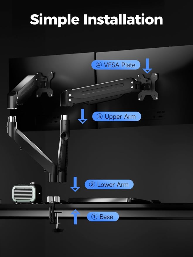 Suptek Dual Monitor Mount Stand-Height Adjustable Gas Spring Monitor Arm Desk Mount for 2 Computer Screens 17 to 35 inches - Each Arm Holds up to 24.25lbs,Black(MD8SP)