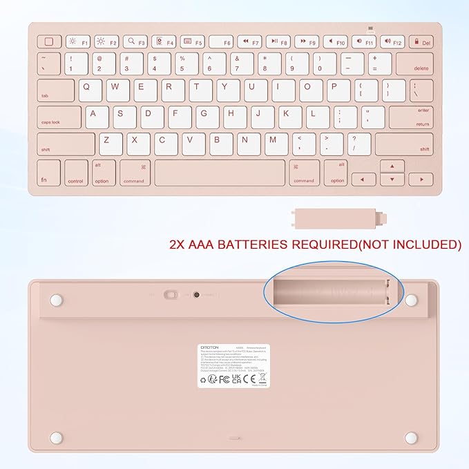 OMOTON Ultra-Slim Bluetooth Keyboard for iPad 11th/10th/9th/8th/7th, iPad Pro/Air/Mini and iPhone Series, Wireless iOS Keyboard with 12 Multimedia Keys for Office, Travel, School, Pink & Pearl White