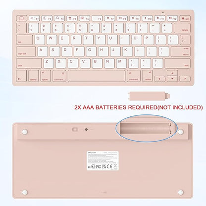 OMOTON Ultra-Slim Bluetooth Keyboard for iPad 11th/10th/9th/8th/7th, iPad Pro/Air/Mini and iPhone Series, Wireless iOS Keyboard with 12 Multimedia Keys for Office, Travel, School, Pink & Pearl White