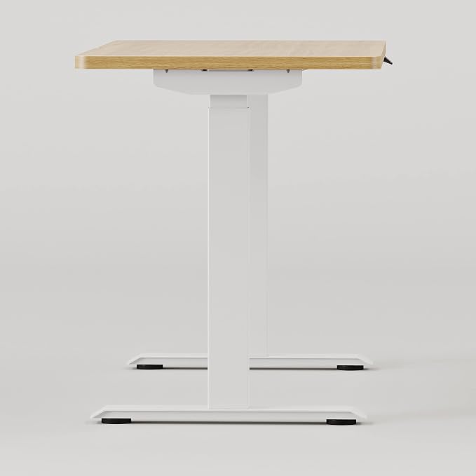 Branch Duo Standing Desk 48 Inches - Adjustable Standing Desk with 20” Range - OLED Control Panel - Frameless Design & Compact Size Suitable for Many Spaces - Woodgrain Base - White Top