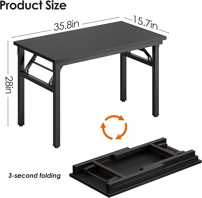 Need Office Computer Desk -35.8 L Sturdy and Heavy Duty Folding Laptop Table,Writing Table/Home Office Desk/Sewing Table, No Assembly Required, Black & Black Frame