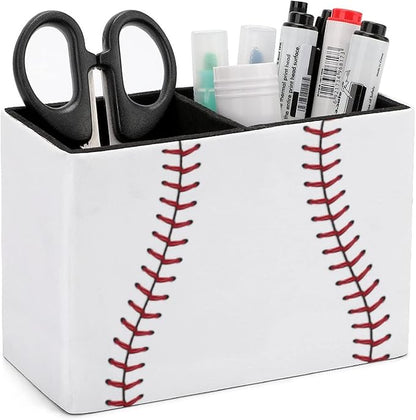 Niapessel Pencil Holder for Desk, Baseball Ball Pen Holder Storage Desktop Pen Organizer Desk Pencil Organizer Makeup Brush Holder for Office School College Leather
