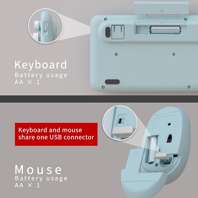 UBOTIE Colorful Wireless Keyboard and Mouse Combos, Retro Typewriter Floating Flexible Full-Sized Keys Computer Keyboard with Optical Mouse, 2.4GHz USB-A Connection for Windows Mac (Blue-Colorful)
