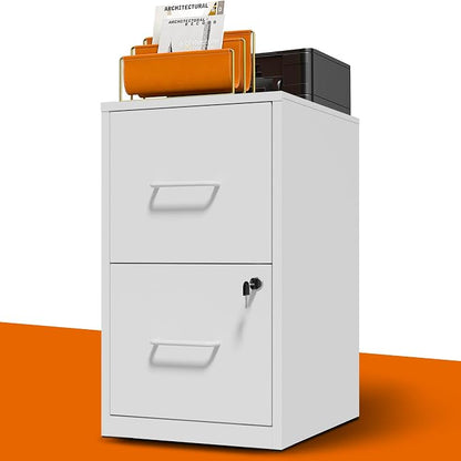2 Drawer File Cabinet with Lock, Metal Vertical File Cabinets for Home Office, Office Furniture for Organization Hanging Legal/Letter/A4, Office File Cabinet Storage Cabinet, Require Assembly, White