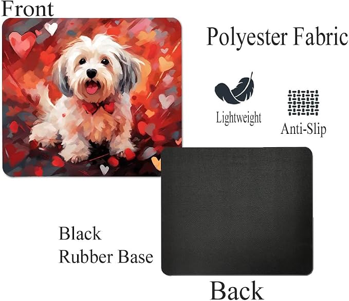 Havanese Mouse Pad Dog with Red Hearts Pattern Non-Slip Rubber Mouse Pad Puppy in Love Mouse Pad for Home Office Work Desk Computer Desktop Laptop for Dog Lovers