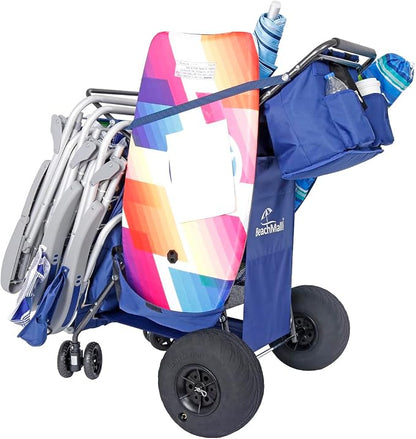 Ultimate Beach Cart with Balloon Wheels for Sand – Buggy Wagon with Big Wheels, Insulated Cooler Bag, Boogie Board & Umbrella Holder, 100 lbs Load Capacity