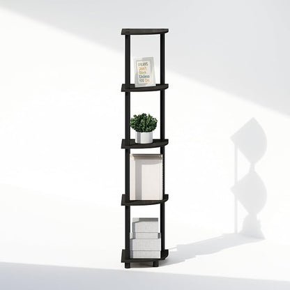 Furinno Turn-N-Tube Storage Shelves, 5-Tier Book Shelf, Corner Shelf, Toolless Open Shelves, for Organization and Storage, Living Room, Home Office, Hallway, Bedroom, Espresso
