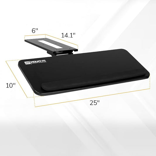Mount-It! Under Desk Keyboard Tray, Slide-Out Keyboard Drawer with Height, Tilt and Swivel Adjustment, 25" x 10" Keyboard & Mouse Platform with Wrist Rest, Bolt-On Under Desk Mount