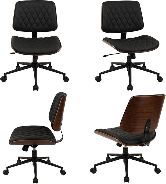CLATINA Home Office Desk Chair with Wheels, Adjustable Height Armless Office Chair, PU Leather Mid Back 360 Swivel Computer Chair, Modern Walnut Chair for Home, Meeting, Reading Room,Black(4 pk)