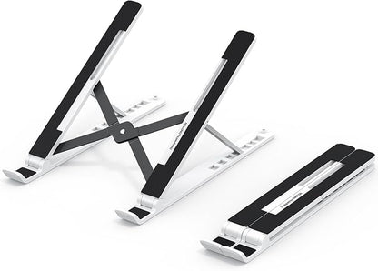 OMOTON Laptop Stand, Laptop Stand for Desk Ergonomic 7-Levels Angles Adjustable Computer Stand, Portable ABS Laptop Riser Holder Compatible with All Laptops and iPad（10-15.6", White