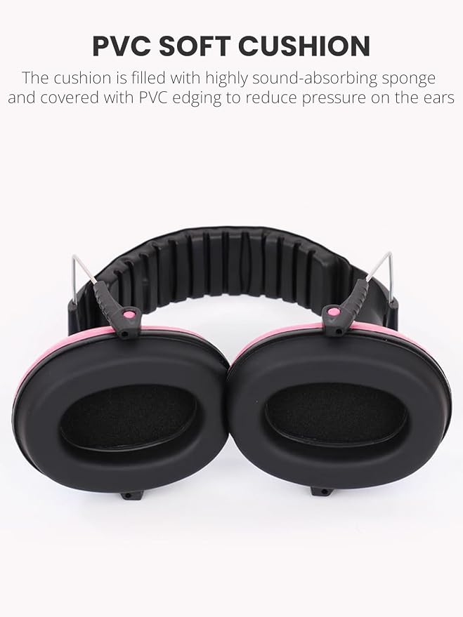 Small Size Hearing Protection Ear Muffs, Adjustable Noise Reduction Headphones for Study, Sleeping, and Travel, Pink