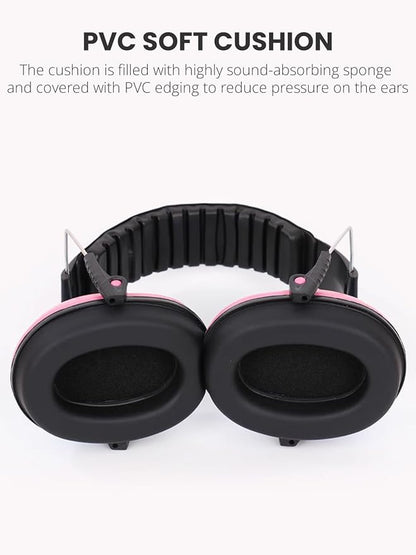 Small Size Hearing Protection Ear Muffs, Adjustable Noise Reduction Headphones for Study, Sleeping, and Travel, Pink