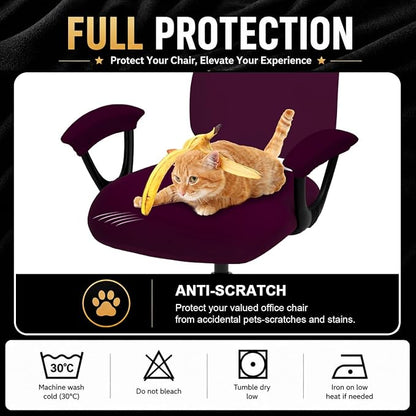 Stretchable Desk Office Chair Seat Covers - Universal Spandex Computer Chair Slipcover - Removable Washable Rotating Backrest Coverings & Cushion Protectors & Armrest Covers for Dogs, Cats, Pets, Plum