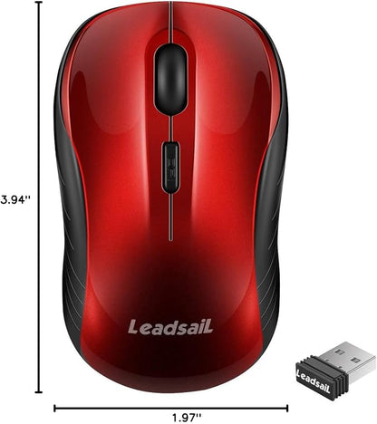 LeadsaiL Wireless Mouse, 2.4Ghz USB Cordless Mouse for Laptop, Compact Silent Mice, 4 Buttons, 3 Adjustable DPI, Ergonomic Optical Mouse for MacOS and Windows Coumpter, Notebook