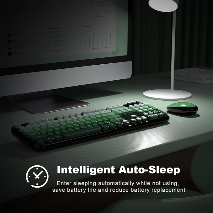 MOFII Wireless Keyboard and Mouse Combo,2.4G Typewriter Keyboard Quiet Mice | Retro Full Size Computer Keyboards,Cute Mouse, USB Dongle Plug and Play, for PC,Laptop,Desktop,Windows (Black Green Gradient)