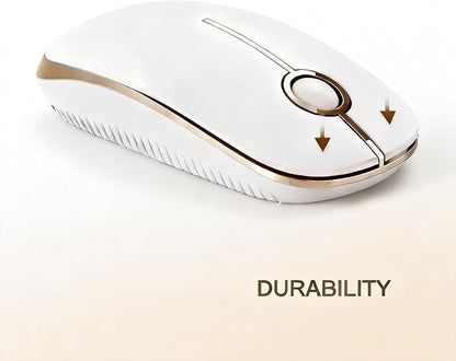 Unipows Wireless Mouse - 2.4G Slim Portable Computer Mouse with Nano Receiver, Less Noise Mobile Optical Mice for Notebook, PC, Laptop, Computer, Mac (White Gold)