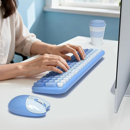 MOFII Wireless Keyboard and Mouse Combo, Full Size 2.4G Retro Round Computer Keyboard and Mouse Set, Plug and Play, for Windows, Computer, Desktop, PC, Notebook - (Blue Gradient)