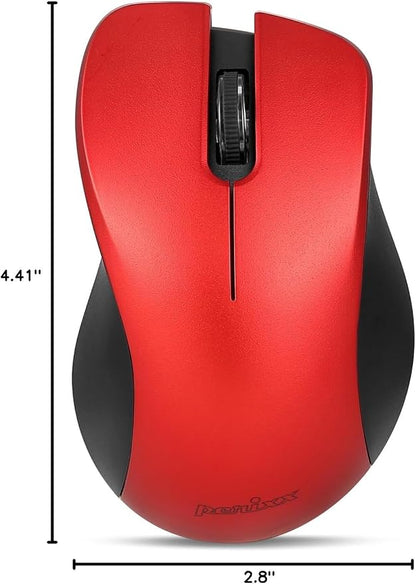 Perixx PERIMICE-621R Wireless Mouse - Silent Click with Ergo Design - Compatible for Desktop and Laptop PC - Wireless 2.4 GHz - Red