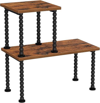 YINMIT Desk Shelf Organizer, 2 Tier Adjustable Desk Shelf for Top of Desk, Wood Freestanding Stackable Desktop Bookshelf Organizer for Office, Home, Kitchen Counter Display Rack, Rustic Brown