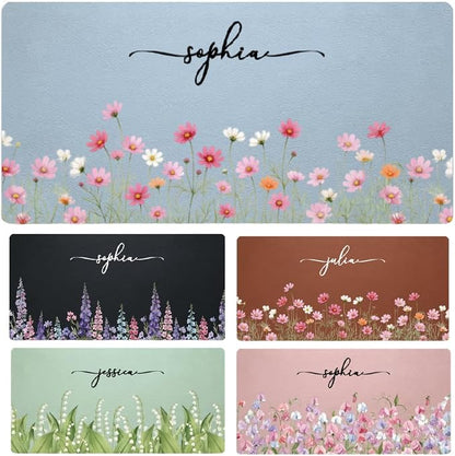 Personalized Birth Flower & Name Desk Mat - Floral Mouse Pad for Her, Coworker, Friend, Teacher, Large Desk Mat, Slip PU Leather Blotter, Leather Desk Protector, Office Appreciation Gifts
