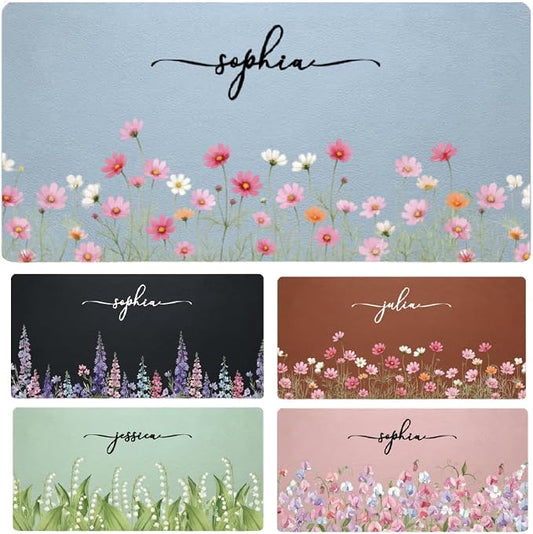 Personalized Birth Flower & Name Desk Mat - Floral Mouse Pad for Her, Coworker, Friend, Teacher, Large Desk Mat, Slip PU Leather Blotter, Leather Desk Protector, Office Appreciation Gifts