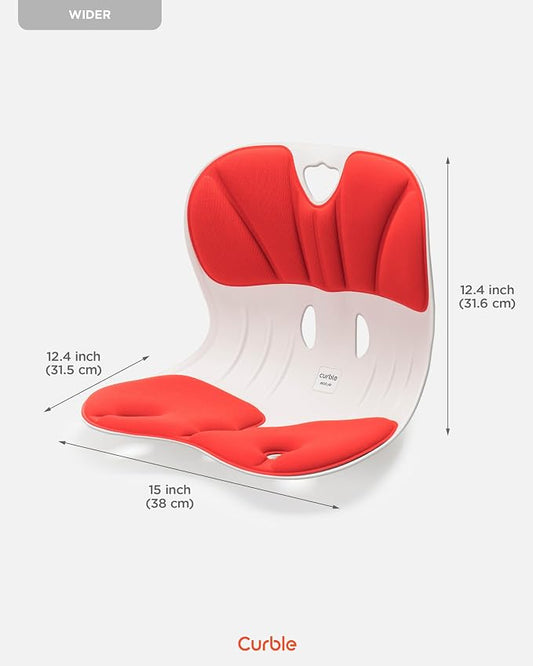 curble Wider 2 Pack – Ergonomic Desk Chair Seat Cushion, Everyday Passive Posture Trainer for Work from Home, Office & Car, Breathable Lumbar Support (Red)