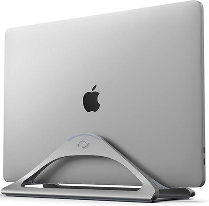 HumanCentric Vertical Laptop Stand for Desks in Space Grey, Upright Adjustable Holder to Dock Apple MacBook Stand, and Other Laptops to Organize Work & Home Office, Automatic Grip