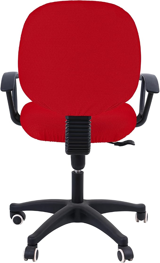 Smiry Stretch Jacquard Office Computer Chair Covers, Removable Washable Universal Desk Rotating Chair Slipcovers Protector, Seat + Backrest Cover, Red