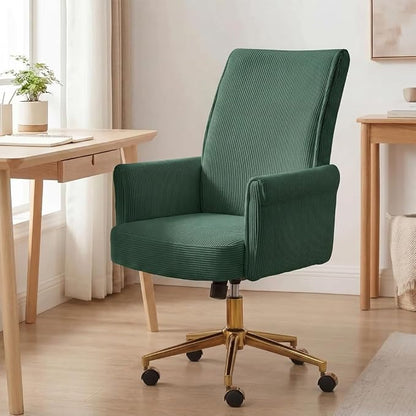 Stripes Velvet Home Office Desk Chair, Accent Upholstered Modern Height Adjustable Swivel Chair with Wheels,Ergonomic Task Chair for Living Room,Bedroom,Vanity,Study,Office（Green）