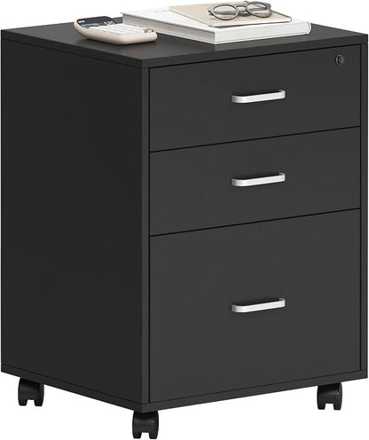 Need 3 Drawer Wood Mobile File Cabinet with Lock,Rolling Filing Cabinet for Letter/A4 Size for Home Office, Black
