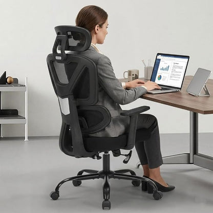 Executive Office Chair, Ergonomic High Back Mesh Desk Chair with Adjustable Height & Armrests, Lumbar Support Swivel Task Chair, 350LBS Executive Computer Chair for Home Office Study Meeting