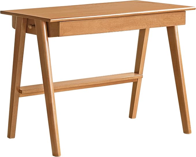 100% Solid Rubber Wood Desk Home Office Desk Mid Century Modern Writing Computer Desk with Drawer for Home Office 31.49" W Natural Wood