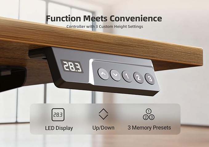 YDN Electric Standing Desk Adjustable Height, 35 x 20 Inches Stand up Desk with Cable Management, Home Office Desks with Splice Board & Black Frame, Rustic Brown Top