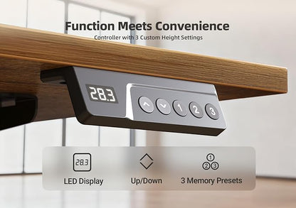 YDN Electric Standing Desk, 55 x 24 Inches Adjustable Height Stand up Desk with Cable Management, Home Office Desks with Splice Board & Frame, Rustic Brown Top