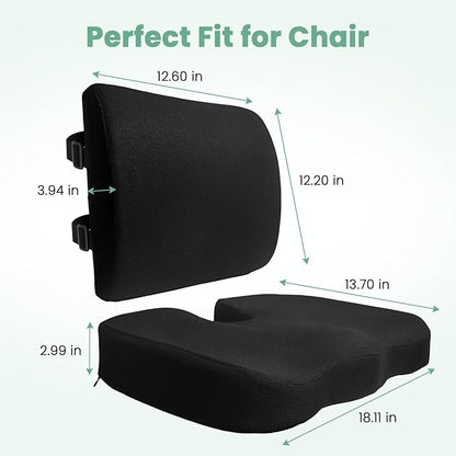 Seat Cushion and Lumbar Support Pillow for Office Chair, Wheelchair, Memory Foam Coccyx Cushion for Sciatica Tailbone Pain Relief, Back Support for Car Chairs, Desk Chair