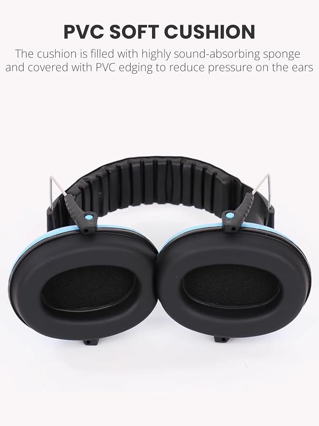 Small Size Hearing Protection Ear Muffs, Adjustable Noise Reduction Headphones for Study, Sleeping, and Travel, Blue